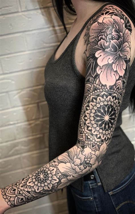 feminine mandala sleeve tattoo